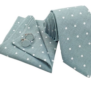 Water Green White Polka Dots Accessories: Regular Tie, Slim Tie, Skinny Tie, Suspenders, Cufflinks, Pocket square, Necktie, Gift for him