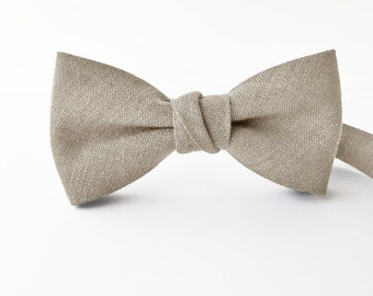 Beige Bow Tie / Beige Linen Bow Tie / Suspenders For Weddings / Beige Bow Tie For Groomsmen / Beige Cufflinks