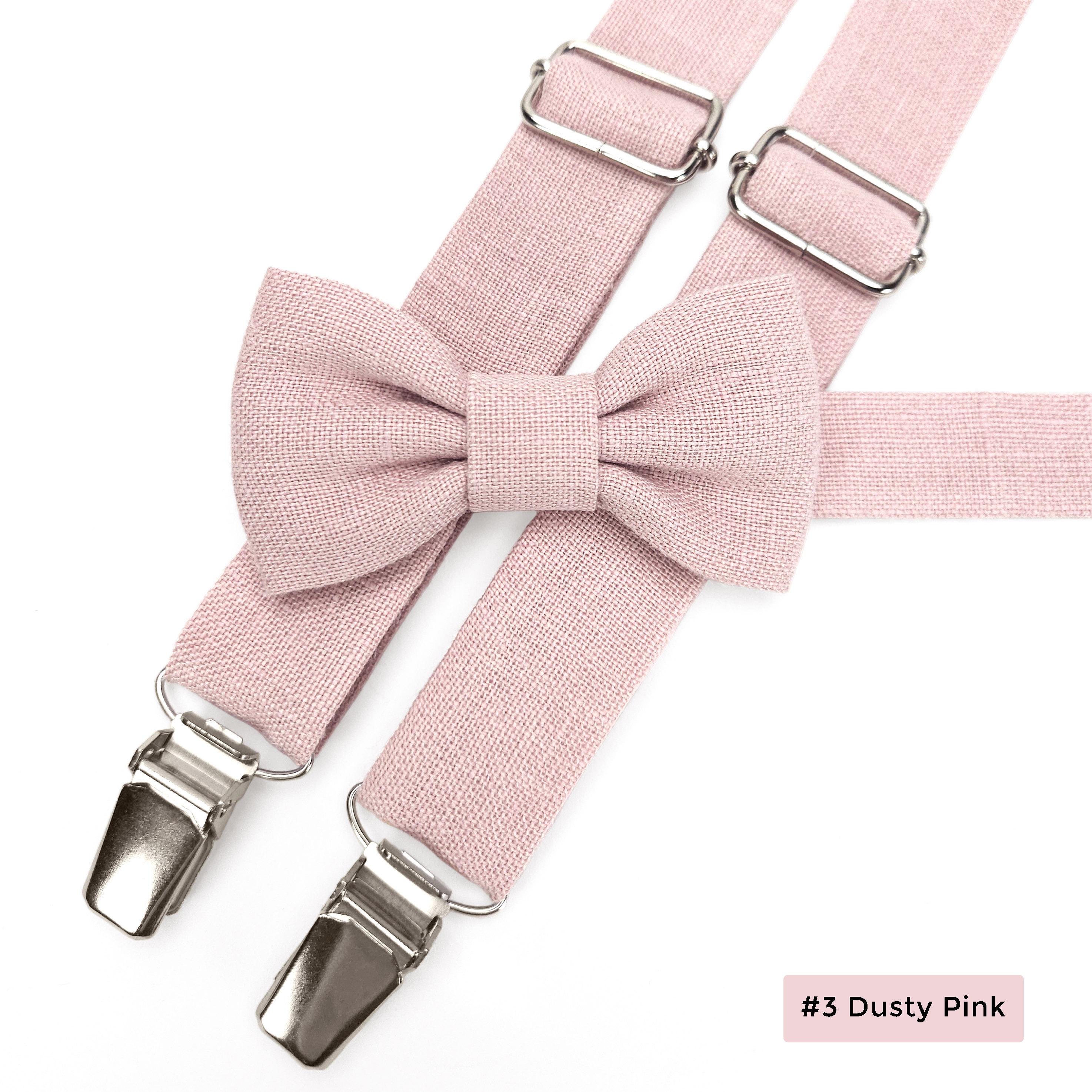 rose pink bow tie and suspenders
