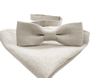 Pajarita delgada color natural / SET natural / Pañuelo de bolsillo de lino natural / Corbata de lino beige / Pajarita natural