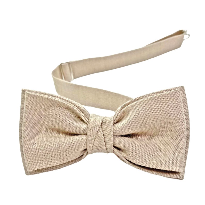 Beige Linen Bow Tie / Sandy Bow Tie / Beige Linen Cufflinks / Beige Suspenders / Beige Pocket Square image 4