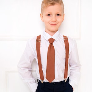 Burnt Orange Child Pre-tied Tie, Burnt Orange Child Suspenders, Burnt Orange Toddler Tie, Toddler Suspenders, Youth Pre-tied Tie, Adult Tie