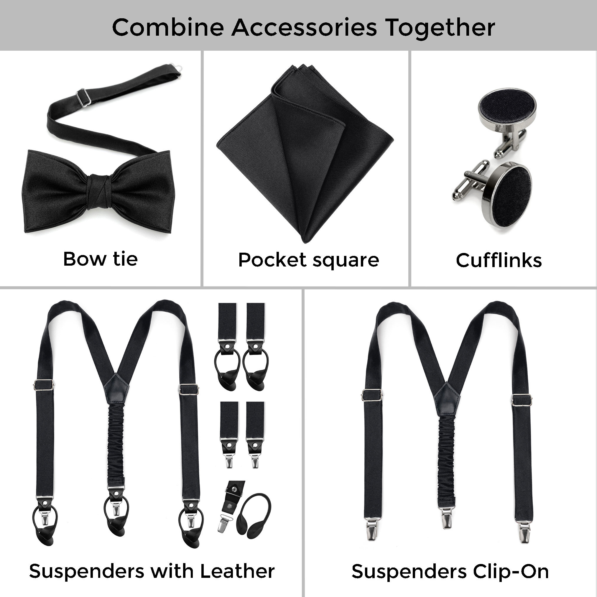 FUGLUS Set da 3 pezzi Bretelle Uomo Eleganti, Y Forma Bretelle da Uomo per Pantaloni, Regolabili Straccali Uomo, Bretelle e Papillon con Papillon e Fazzoletto per Matrimoni e Feste