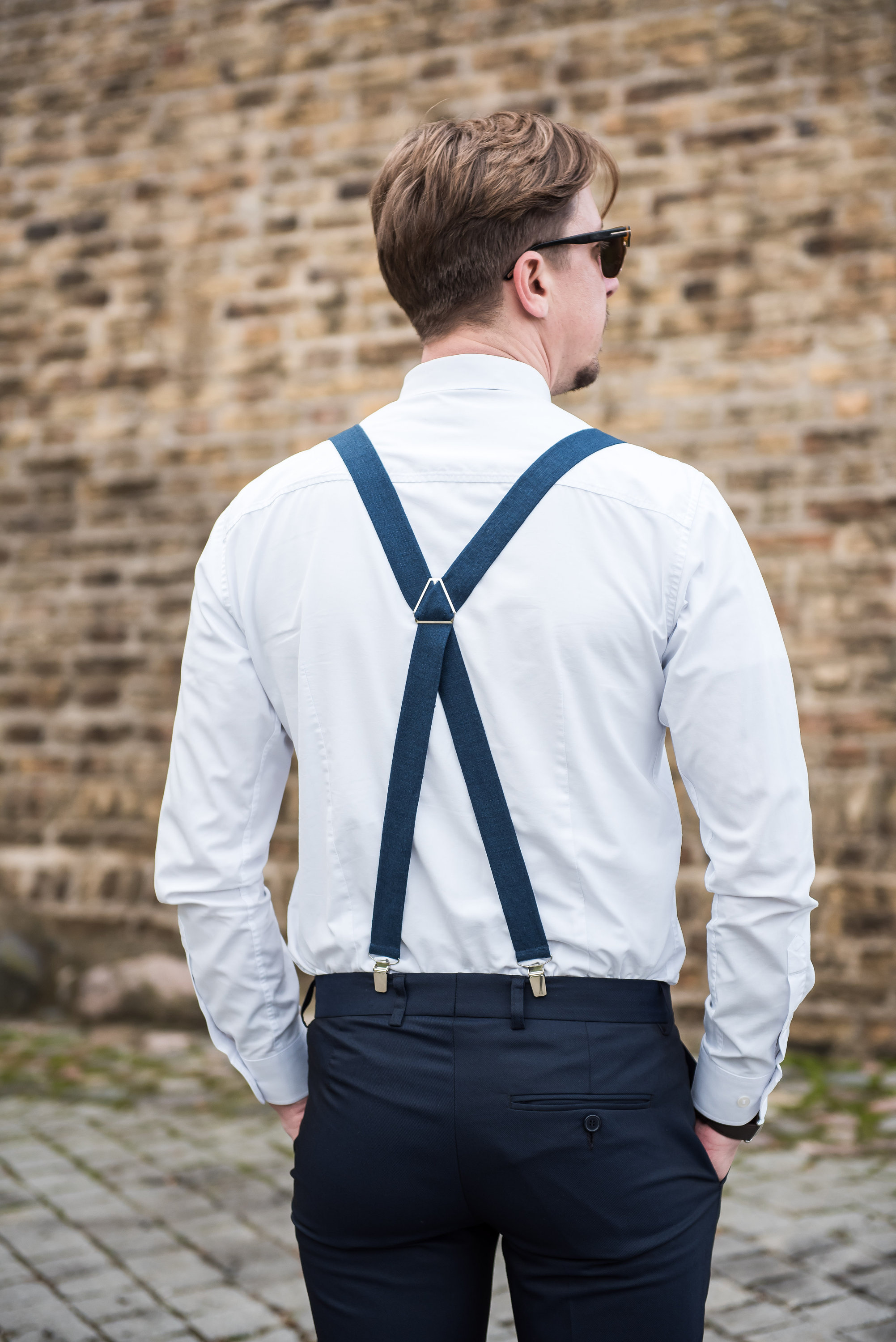 Navy Blue Suspenders / Blue Men's Suspenders / Blue Linen Bow Tie/ Blue  Linen Cufflinks / Blue Braces / Bow Tie and Suspenders 