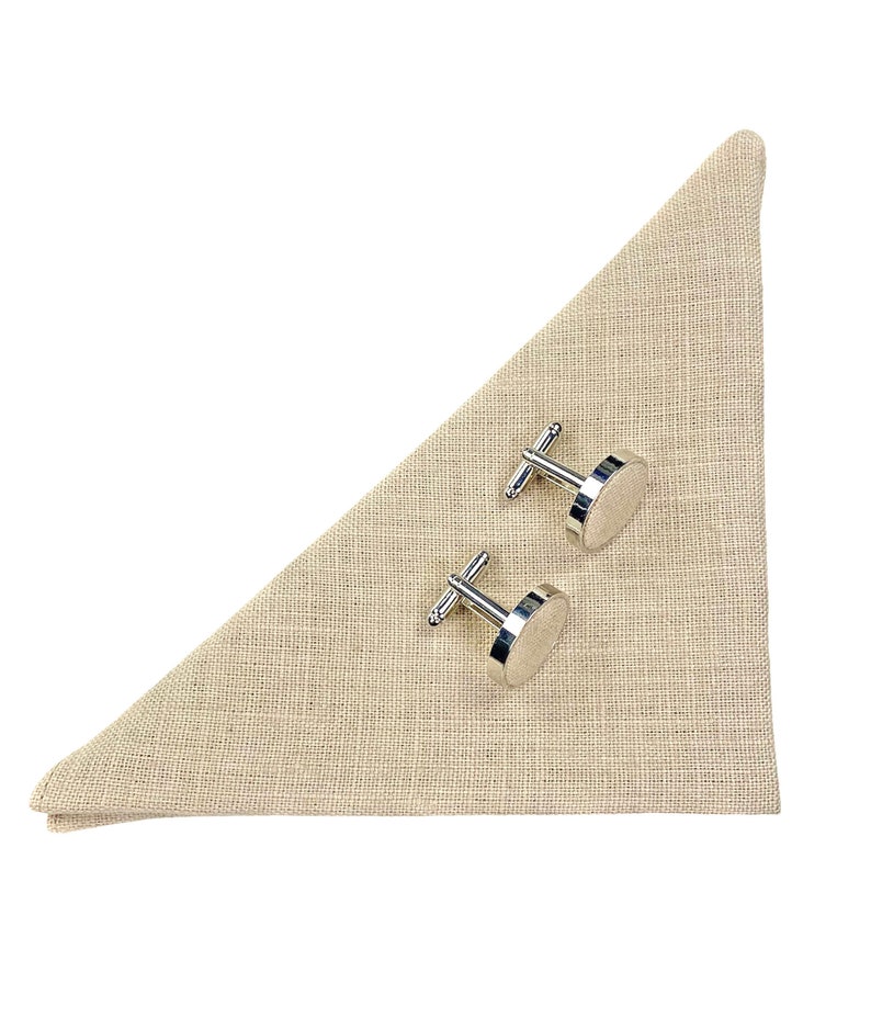 Beige Linen Bow Tie / Sandy Bow Tie / Beige Linen Cufflinks / Beige Suspenders / Beige Pocket Square image 6