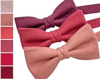 Salmon Linen Bow Tie / Pink Bowtie / Coral Linen Pocket Square / Dark Rose Linen Accessories / Linen BowTie