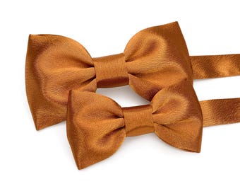 Bow ties for kids Orange Brown Satin, Mens Bow tie Orange Brown Satin, Father and Son Orange Brown Bow tie & Suspenders, Boys Bow tie Orange