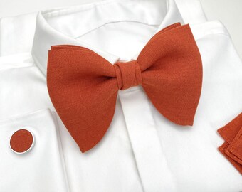 Rust Oversized Bow Tie / Rust Wedding Oversized Butterfly Pre-tied Bow tie / Rust Mens Big Bowtie / Rust Suspenders / Rust Groom accessories