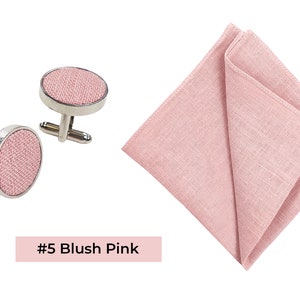Blush Pink Bow Tie / Blush Pink Cufflinks / Blush Pink Pocket Square / Blush Pink Suspenders / Linen BowTie Set / Blush Pink Braces image 5
