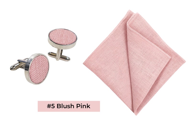 Blush Pink Bow Tie / Blush Pink Cufflinks / Blush Pink Pocket Square / Blush Pink Suspenders / Linen BowTie Set / Blush Pink Braces image 5
