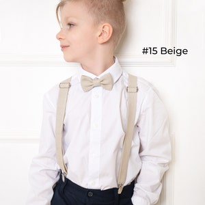 Beige Child Bow Tie / Beige Child Suspenders / Beige Linen Bow tie and Suspenders for Toddler / Beige Bow Tie for Father and Son zdjęcie 5