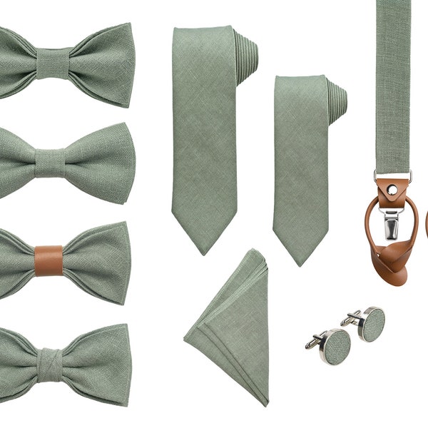 SAGE GREEN Men Accessories: Various Styles Bow ties / Skinny, Slim, Regular Neckties / Suspenders X type, Braces Y type / Green shades