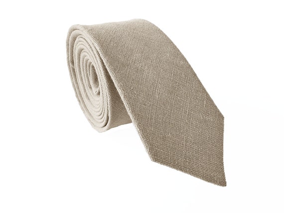 Beige Skinny Tie Linen Skinny Necktie Beige Wedding Tie