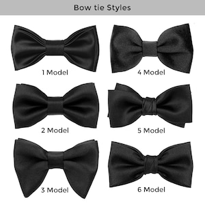 Various Styles Black Satin Bow ties, Suspenders for Wedding, Party, Birthday, Gift in matching Bow ties, Braces for Children and Adults