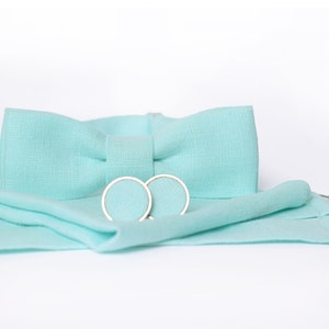 Mint Linen Bow Tie / Mint Slim Bow Tie / Mint Groomsmen Suspenders / Mint Cufflinks / Mint Pocket Square / Mint Suspenders
