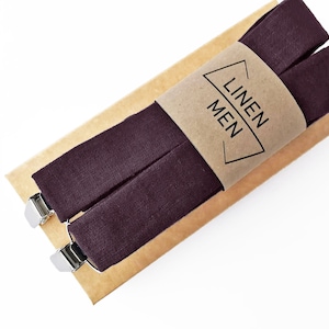 Eggplant Braces / Eggplant Men&#39;s Suspenders / Eggplant Linen Bow Tie/ Eggplant Cufflinks / Eggplant Bow Tie And Suspenders
