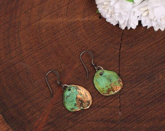 Rare Green Copper stylish Earrings, Gemstone Earrings, Green Drop & Dangle Earrings, Brass Jewelry, Anniversary Gift, Earrings For Mother