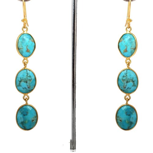 Natural Turquoise Gold Plated Flower Earrings Jewelry for Etsy
