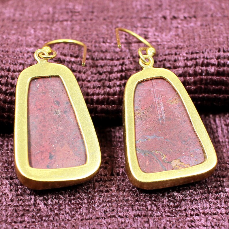 Red Jasper Gemstone Earrings, Red Stone Earrings, Natural Jasper Earrings, Gold Plated Brass Earrings, Boho Earrings, Women Drop Earrings image 4