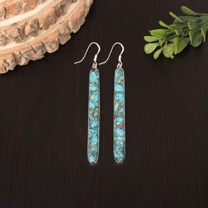 American Turquoise Earrings, Sterling Silver, Turquoise Jewelry, Long Earrings, Stone Earrings, Line Earrings, Silver Earrings