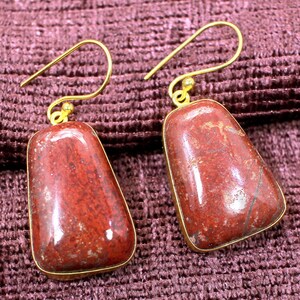 Red Jasper Gemstone Earrings, Red Stone Earrings, Natural Jasper Earrings, Gold Plated Brass Earrings, Boho Earrings, Women Drop Earrings image 2