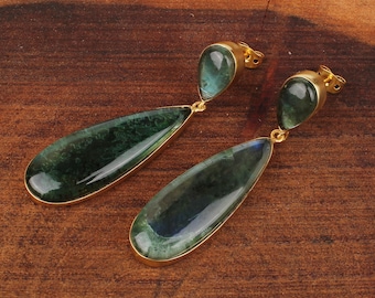 Labradorite Doublet Earrings, Dangle Gold Earrings, Brass Earrings, Teardrop Wedding And Party Earrings, Gemstone Earrings for Mother Wife