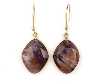 Super Seven Earrings, Cacoxenite Gemstone Earrings, Healing Gemstone, Gold Plated Women Earrings, Gemstone Cacoxenite, Super Seven Jewelry