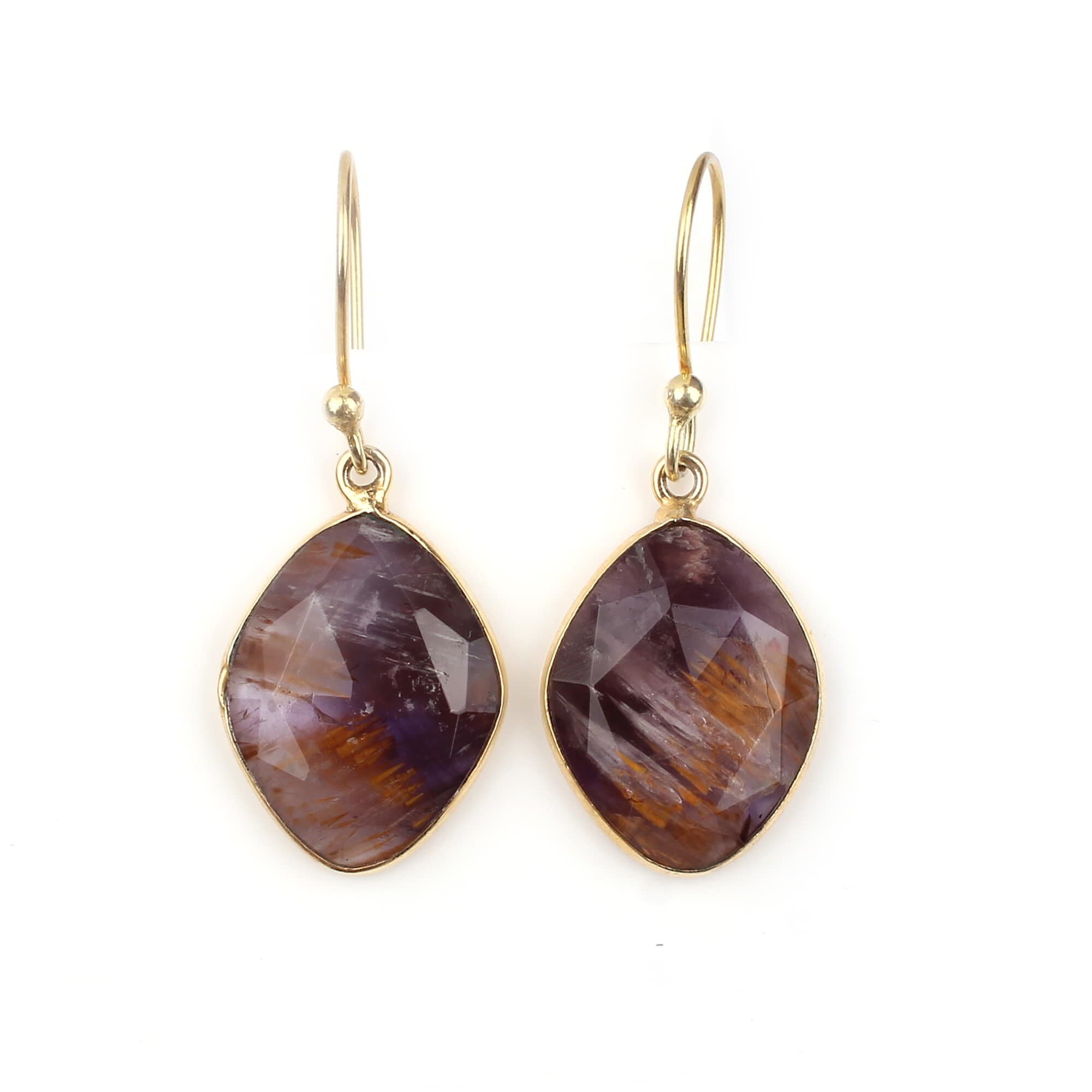 Super Seven Earrings, Cacoxenite Gemstone Earrings, Healing Gemstone, Gold Plated Women Earrings, Gemstone Cacoxenite, Super Seven Jewelry