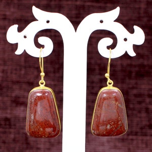 Red Jasper Gemstone Earrings, Red Stone Earrings, Natural Jasper Earrings, Gold Plated Brass Earrings, Boho Earrings, Women Drop Earrings image 6