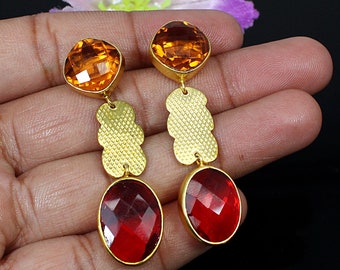 Citrine Hydro Earrings, Garnet Dangle Earrings, Red Gemstone Earrings, Orange Earrings, Earring Set, Beautiful Earrings For Women
