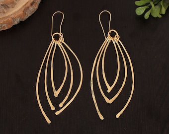 Boucles d'oreilles unies faites main, boucles d'oreilles plaquées or pour femme, boucle d'oreille en laiton, beau cadeau pour elle