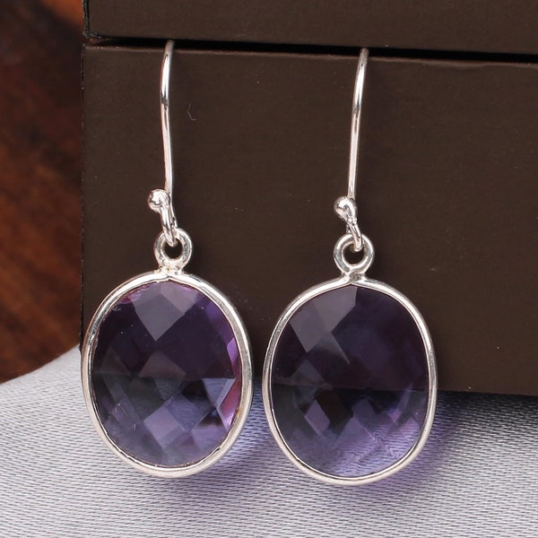 Natural Tanzanite Drop Earrings In 925 Sterling Silver - Handcrafted, Eye Clean, Square Cut - Made In India