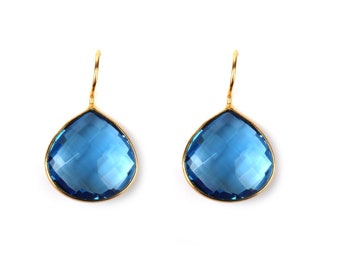 London Blue Topaz Drop Earrings, LBT Gemstone Topaz Jewelry, Faceted Gemstone earrings, Earrings For Woman