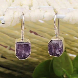Sterling Silver Amethyst Earrings: Raw Stone, Small Purple Jewelry