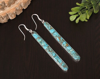 American Turquoise Earrings, Sterling Silver, Turquoise Jewelry, Long Earrings, Stone Earrings, Line Earrings, Silver Earrings