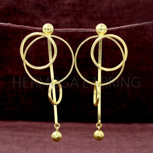 Plain Gold Plated Brass Long Dangle Circle Earrings