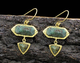 African Turquoise Gold Plated Brass Earrings Jewelry