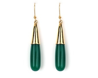 Orecchini a goccia in onice verde: pendenti in argento sterling placcato oro - Italia
