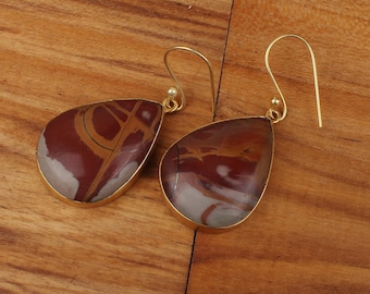 Noreena Jasper Gemstone Earrings, Jasper Brass Statement Earrings