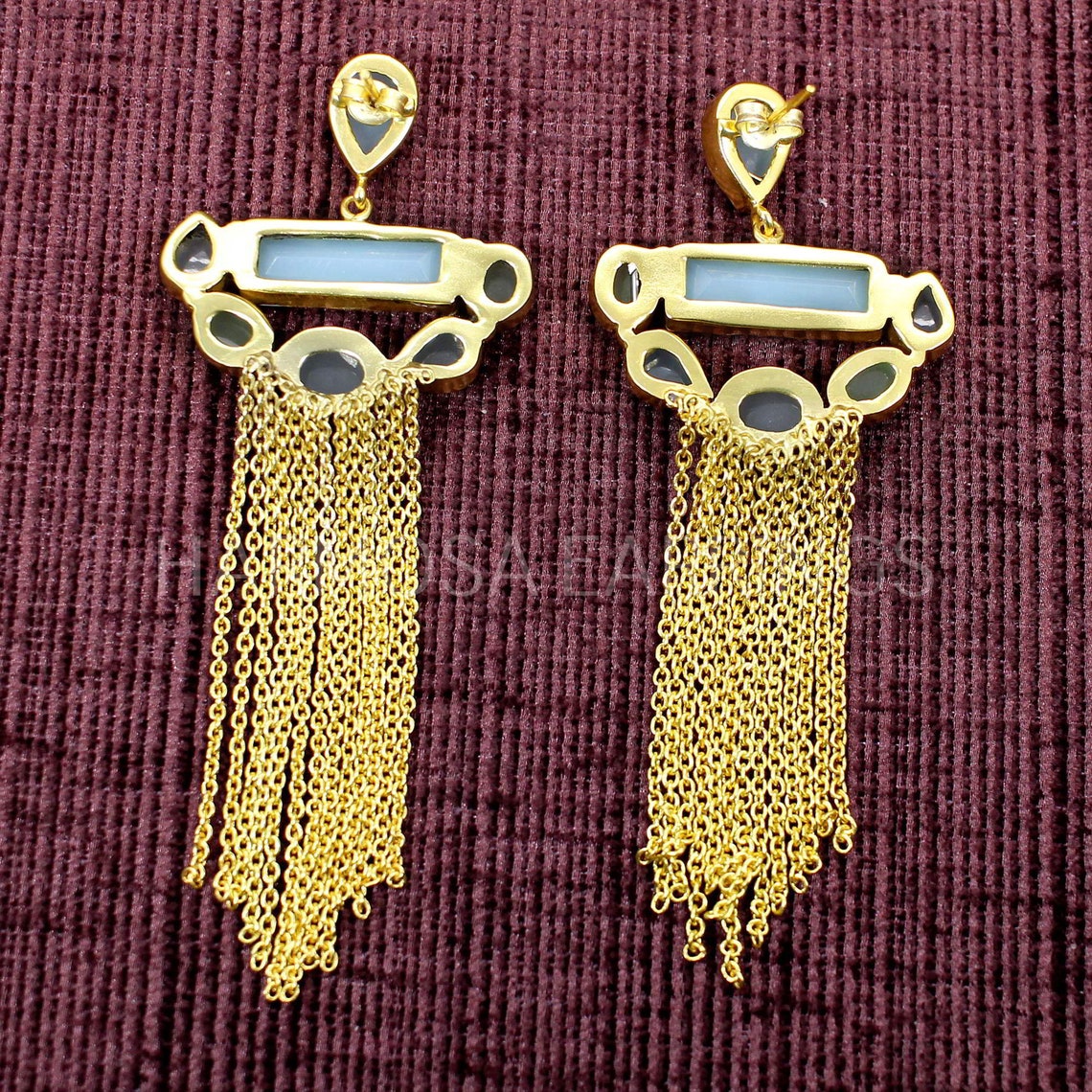 Chalcedony Gemstone Long Chain Earrings Jewelry Etsy