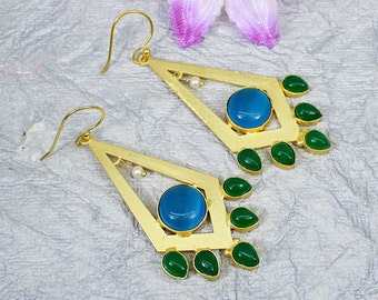 Art Deco Multi Gemstone Gold Earrings Jewelry