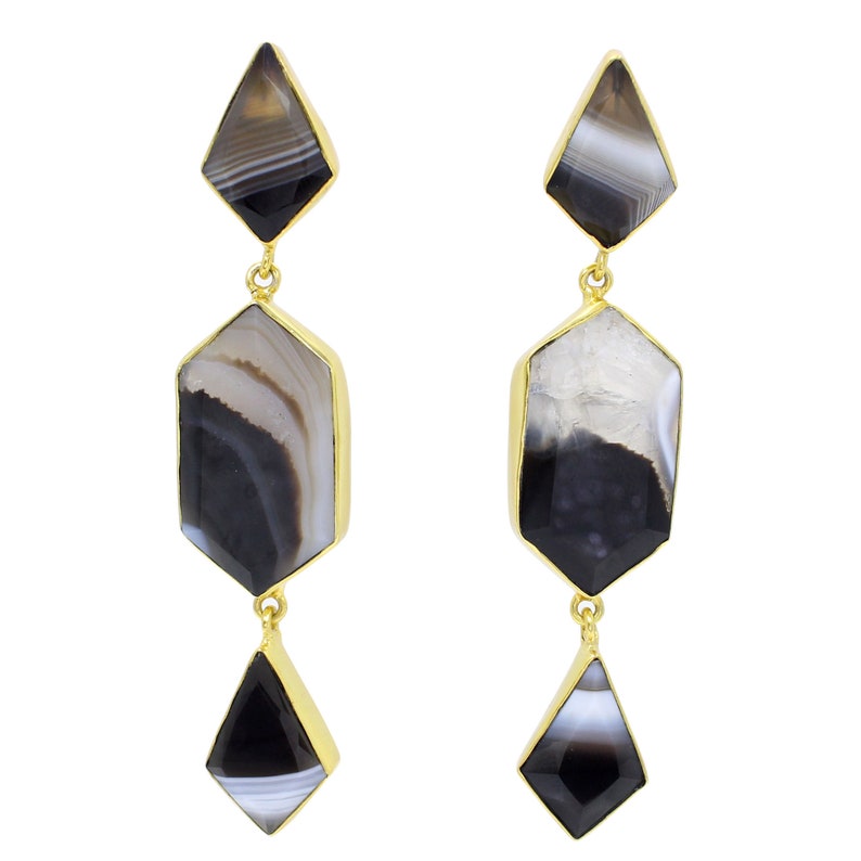 Brass Gold Plated Earrings Statement Jewelry Handmade Earrings For Girls /& Women Botswana Agate Drop Earrings