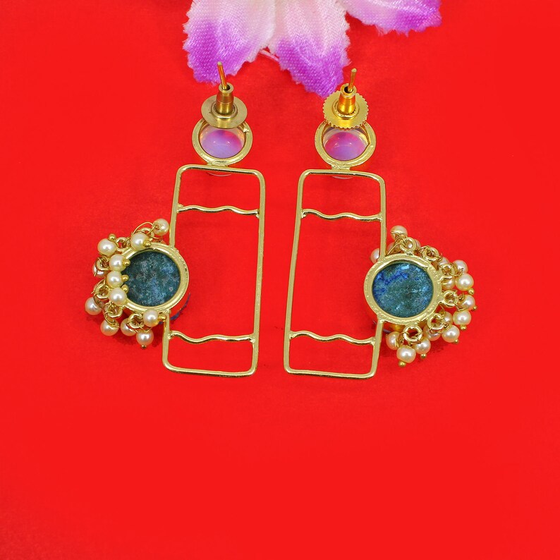 Blue Druzy Earrings Opalite Earrings Pearl Indian Jewelry Etsy