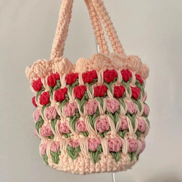 Crochet Tulip Bag, Handmade Flower Bag, Knitted Bag for Her, Cute Bag Gifts, Girl Bag