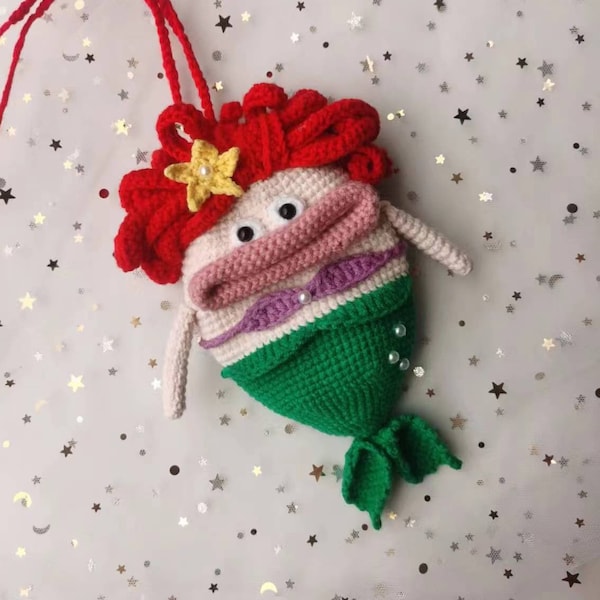 PATTERN: Crochet Mermaid Key Bag, Amigurumi Mermaid Key Holder PATTERN, Handmade Cute Key Cover, Crochet Keychain PATTERN