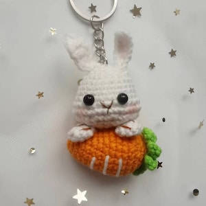 PATTERN, Crochet Mini Bunny Keychain, Bunny with Carrot PATTERN, Crochet PATTERN image 1