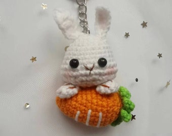 PATTERN ,Crochet Mini Bunny Keychain,Bunny with Carrot Plush ,Crochet PATTERN