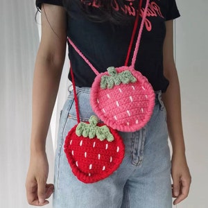 Crochet Stawberry Bag,Amigurumi Strawberry Purse,Knitted Strawberry Pouch,Handmade Strawberry Bag image 1