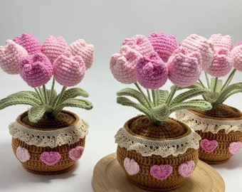 Crochet Tulip Flower Home Decor, Amigurumi Tulip Flower Gifts