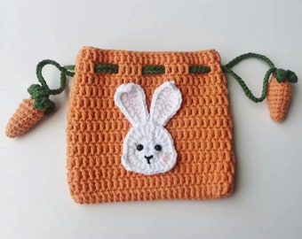 Pattern:crochet Bunny Drawstring Bag Amigurumi Carrot Pouch 